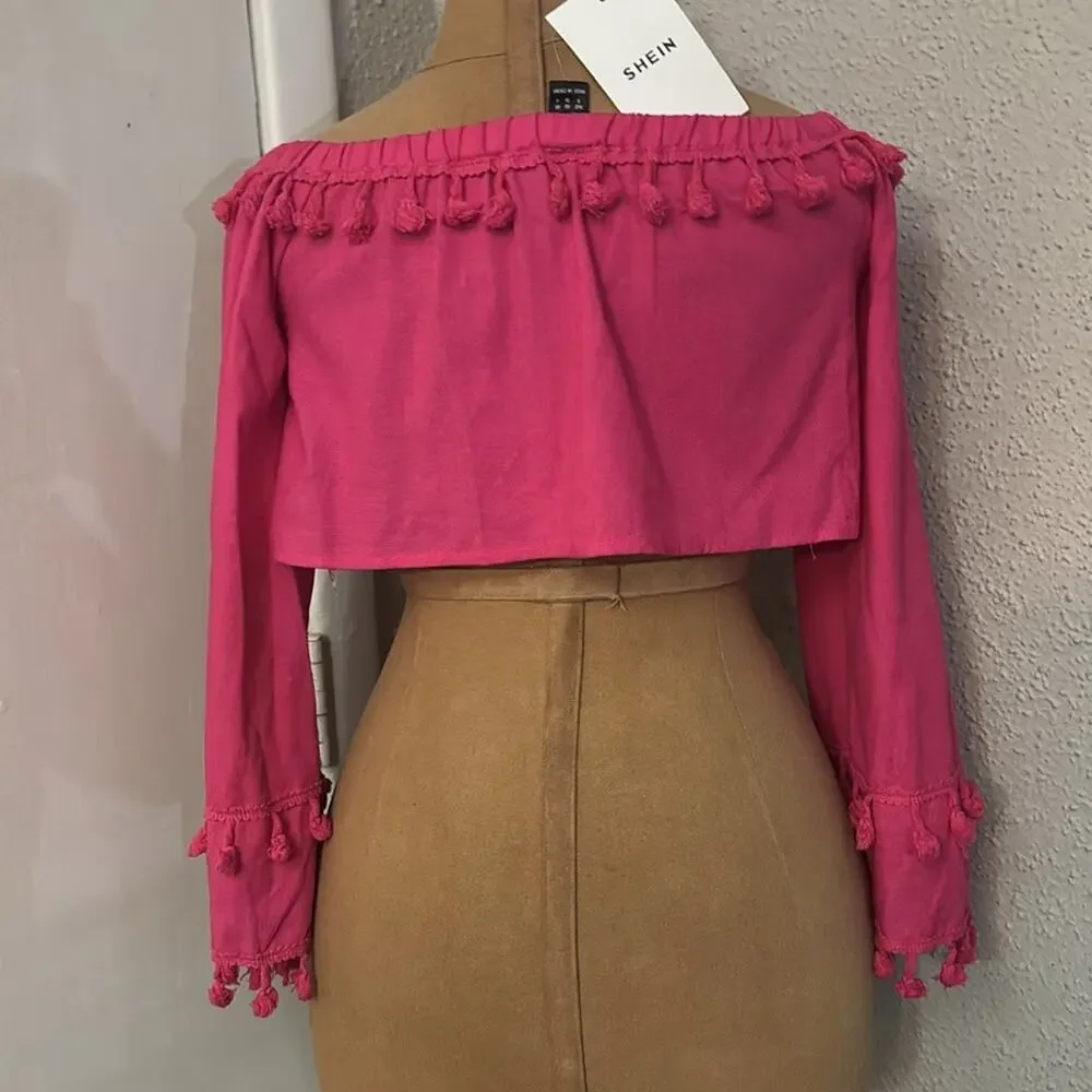 SHEIN Pink Two Piece Tassel Skirt Set 4 Rainbow Summer Boho Coquette Girl Baddie